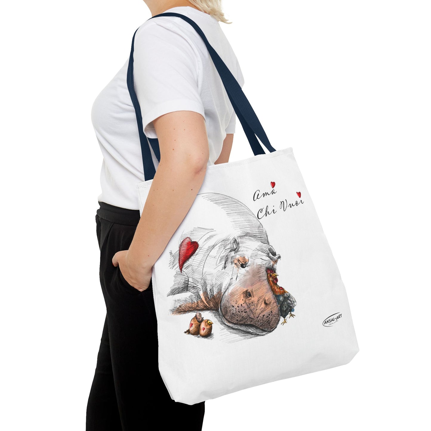 Ippopotamo e gallina-Borsa tote giraffa stravagante - Design "Ama Chi Vuoi" per gli amanti degli animali