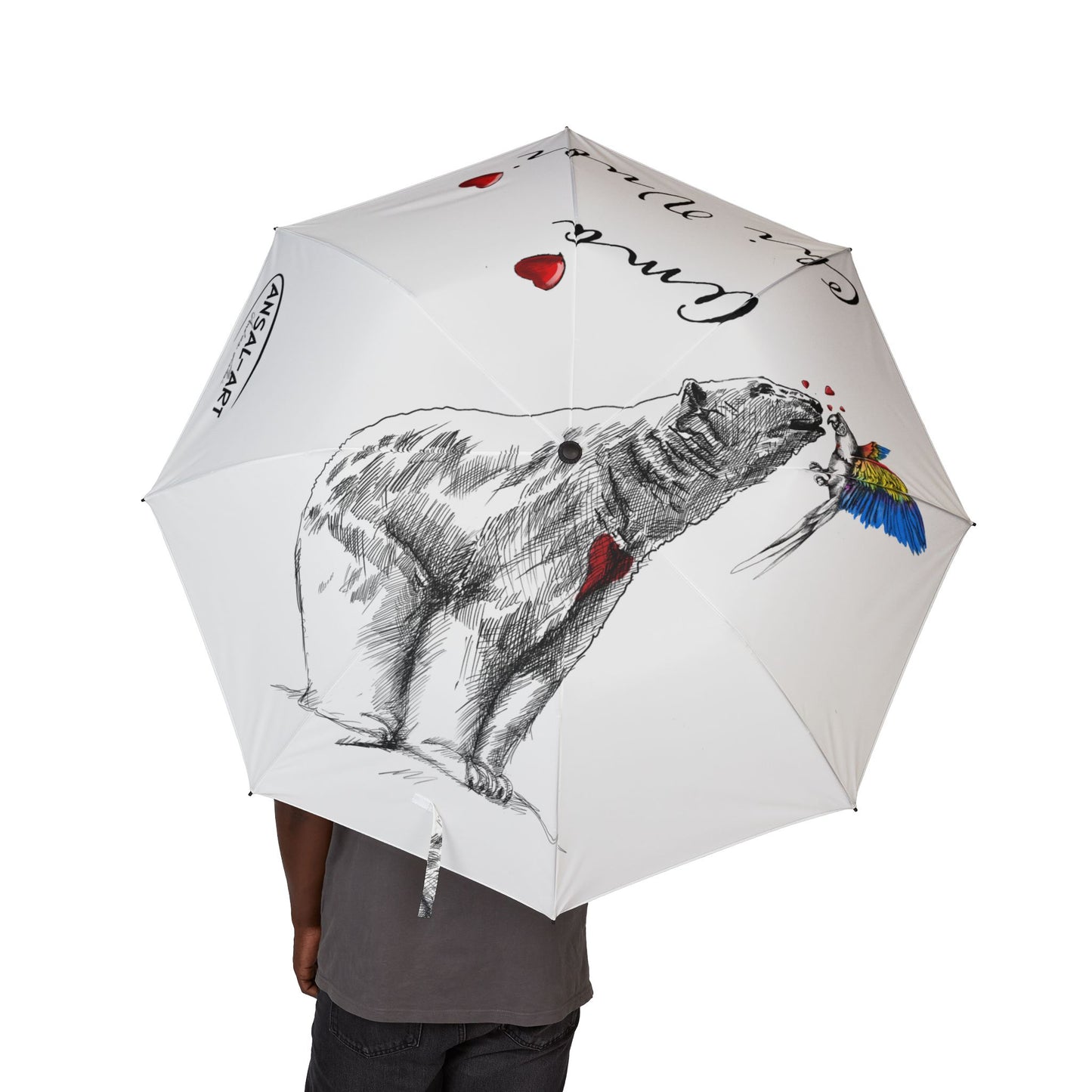 orso Romantic Alpaca Foldable Umbrella — "Ama Chi Vuoi" Heart Design