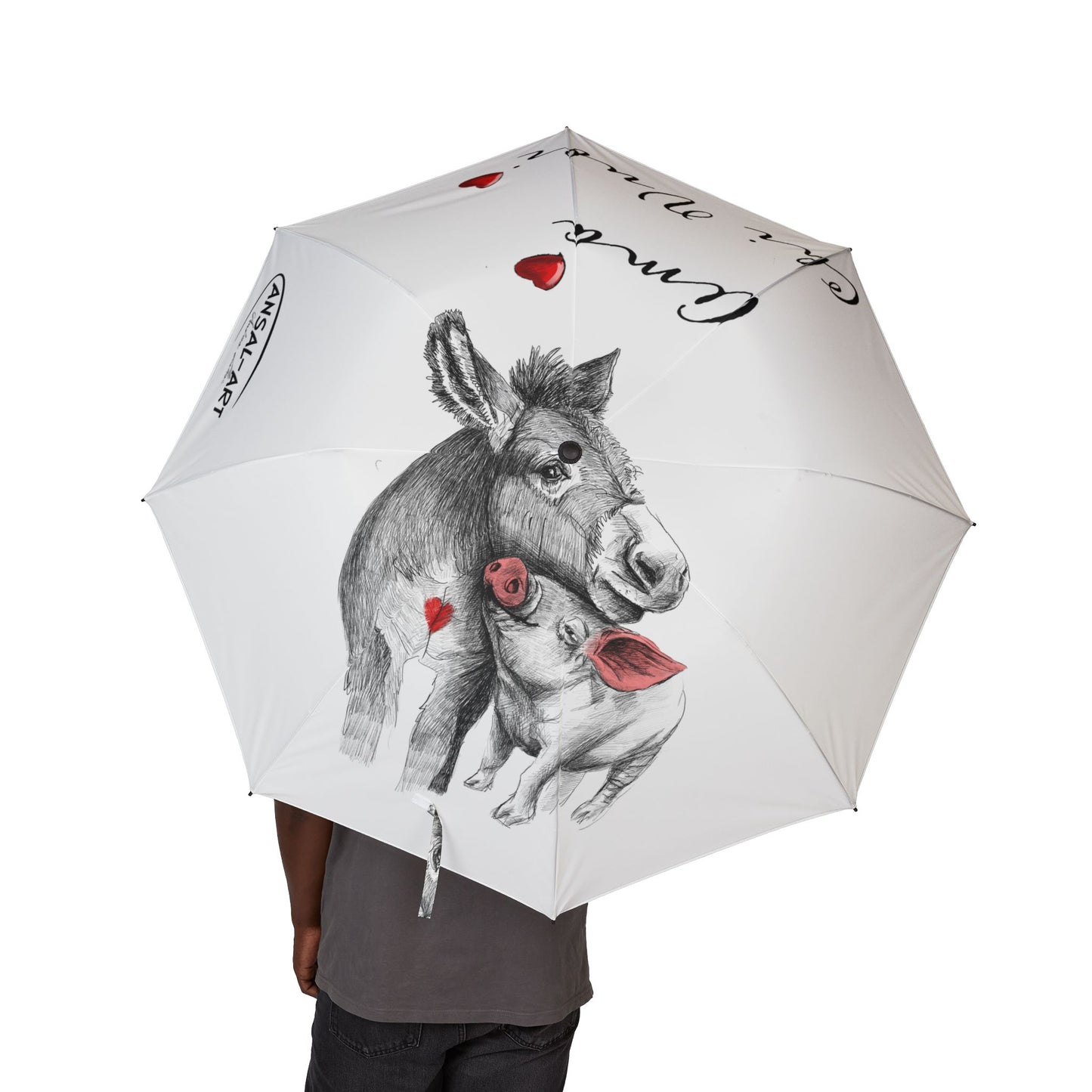 asino ombrello pieghevole in alpaca romantico — "Ama Chi Vuoi" Heart Design