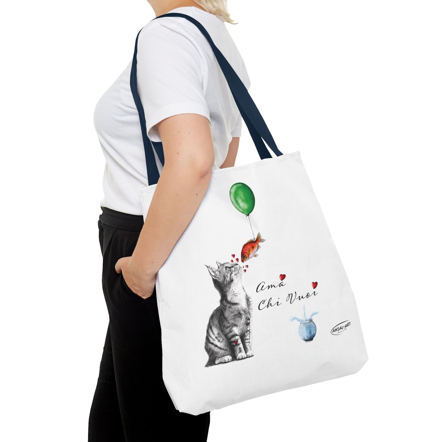 Gatto e pesce-Borsa tote giraffa stravagante - Design "Ama Chi Vuoi" per gli amanti degli animali