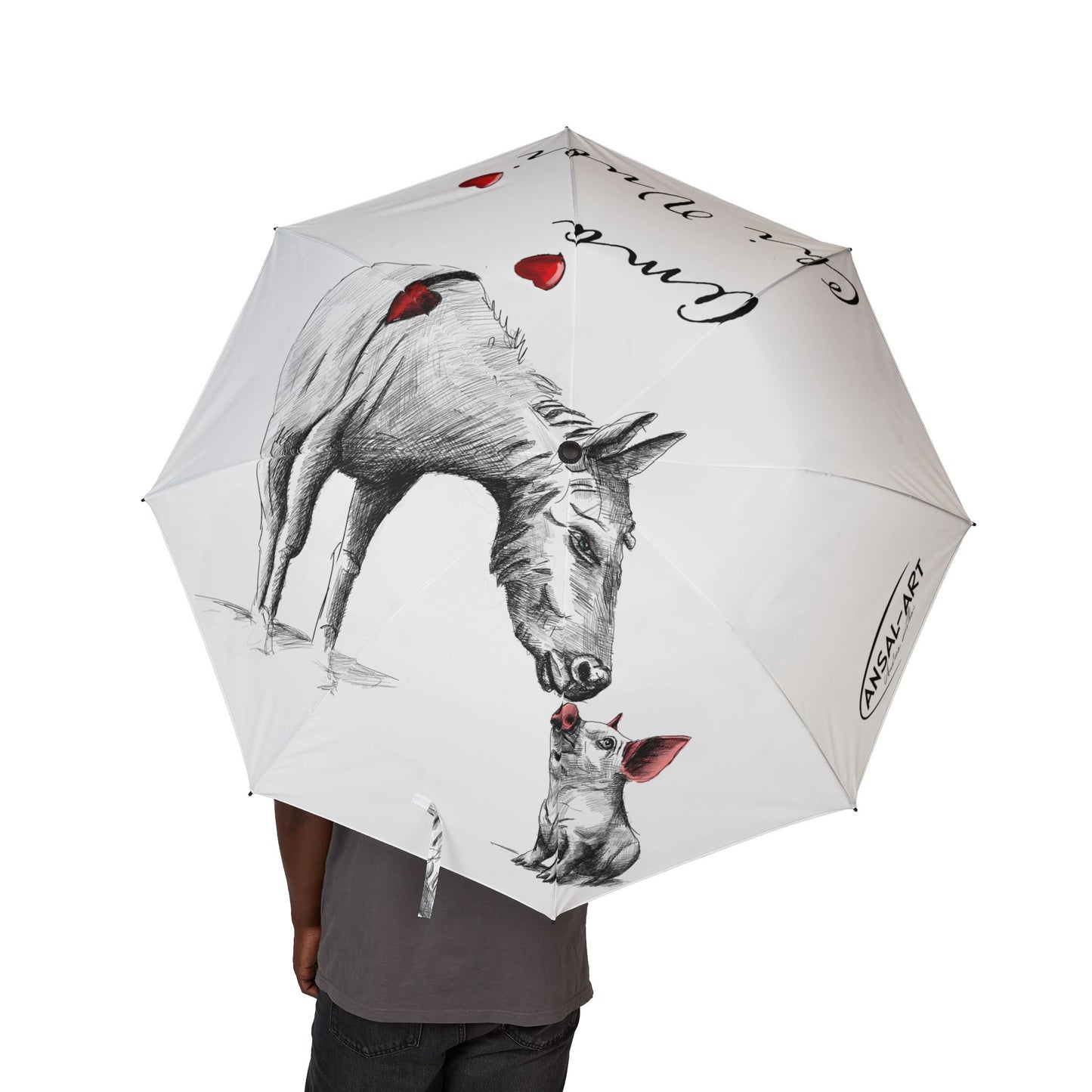 asino 2 Romantic Alpaca Foldable Umbrella — "Ama Chi Vuoi" Heart Design