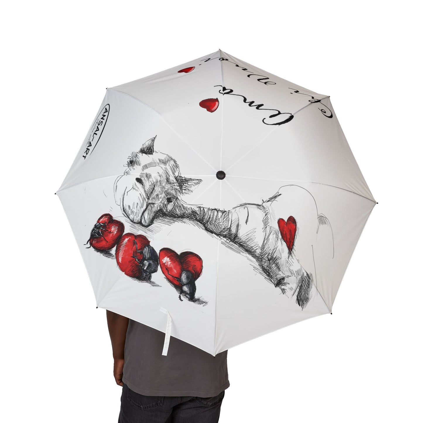 Cammello ombrello pieghevole in alpaca romantico — "Ama Chi Vuoi" Heart Design