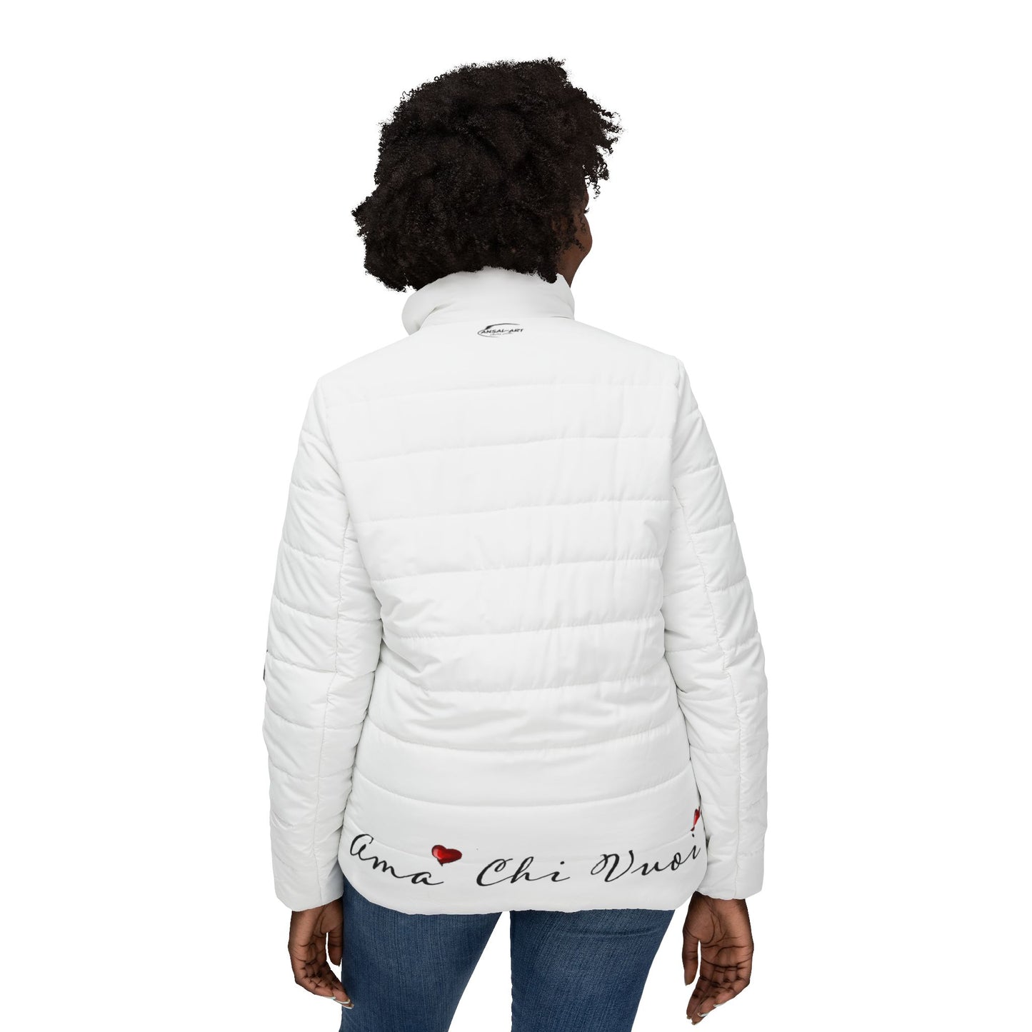 Women’s Puffer Jacket — Whimsical Cat & Balloon Art Print