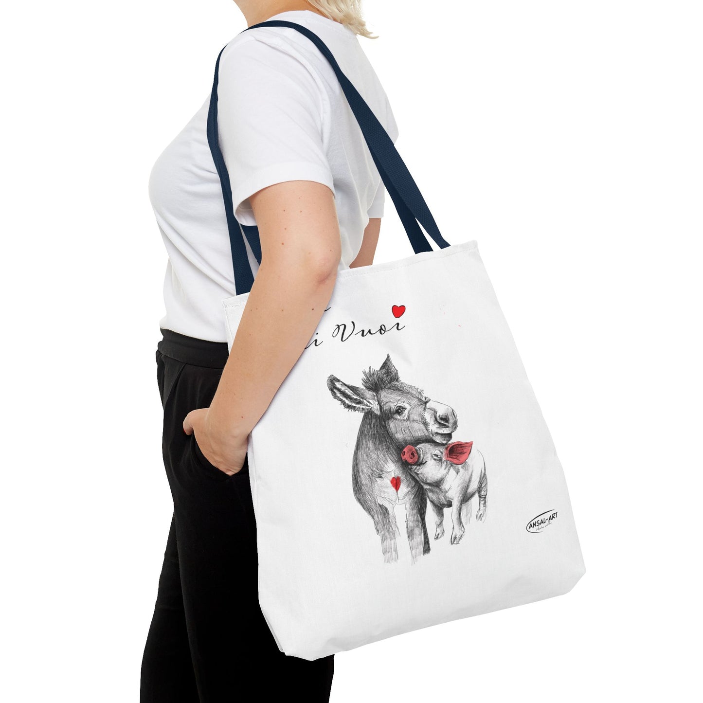 Asino e maialino-Borsa tote giraffa stravagante - Design "Ama Chi Vuoi" per gli amanti degli animali