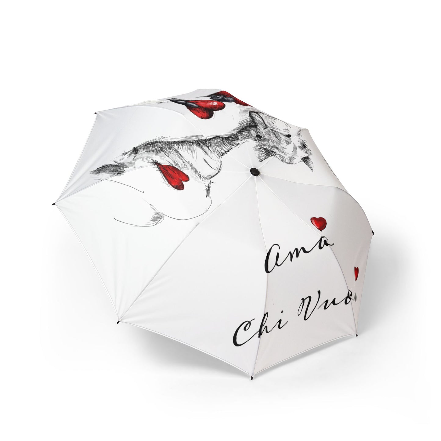 Cammello ombrello pieghevole in alpaca romantico — "Ama Chi Vuoi" Heart Design