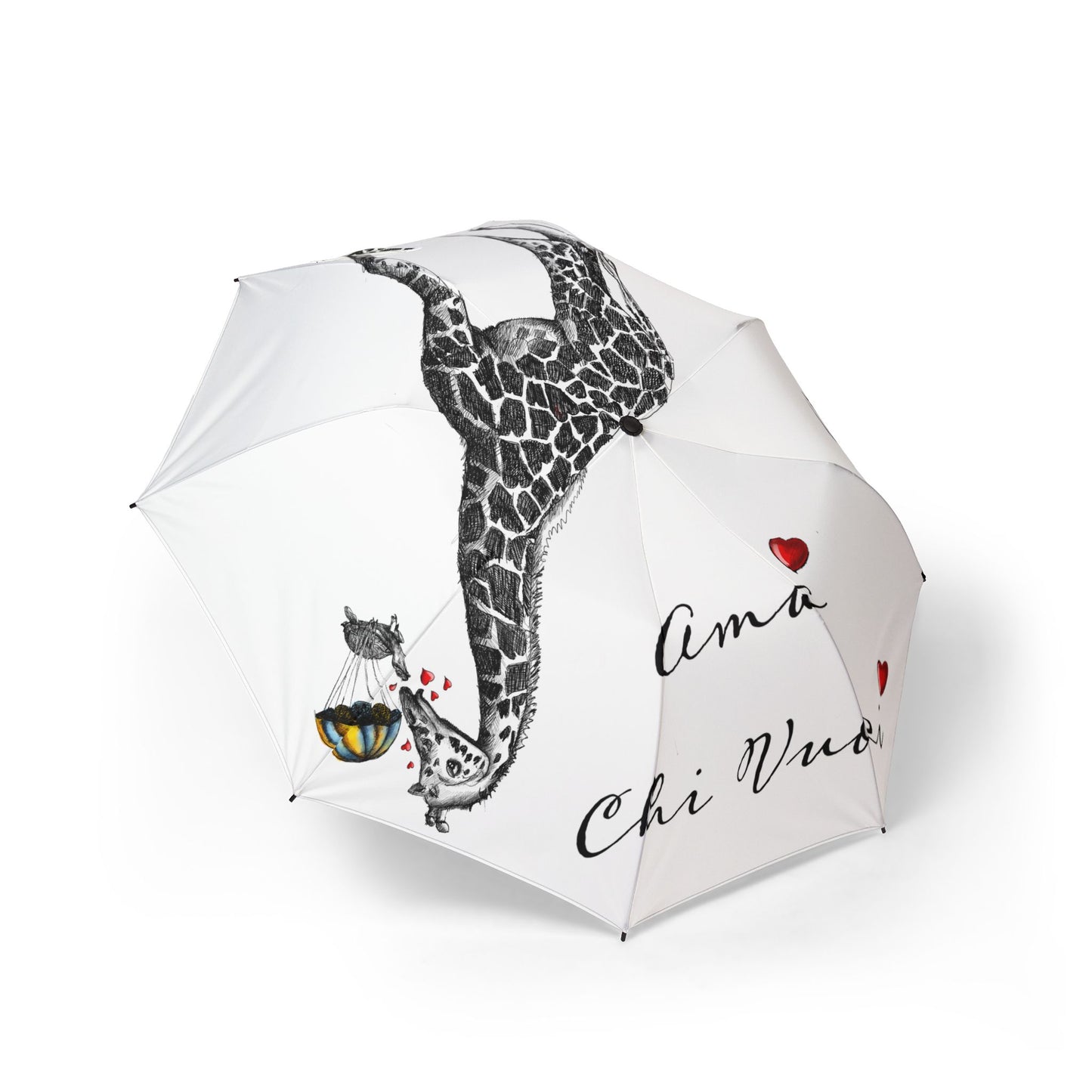 Giraffa ombrello pieghevole in alpaca romantico — "Ama Chi Vuoi" Heart Design