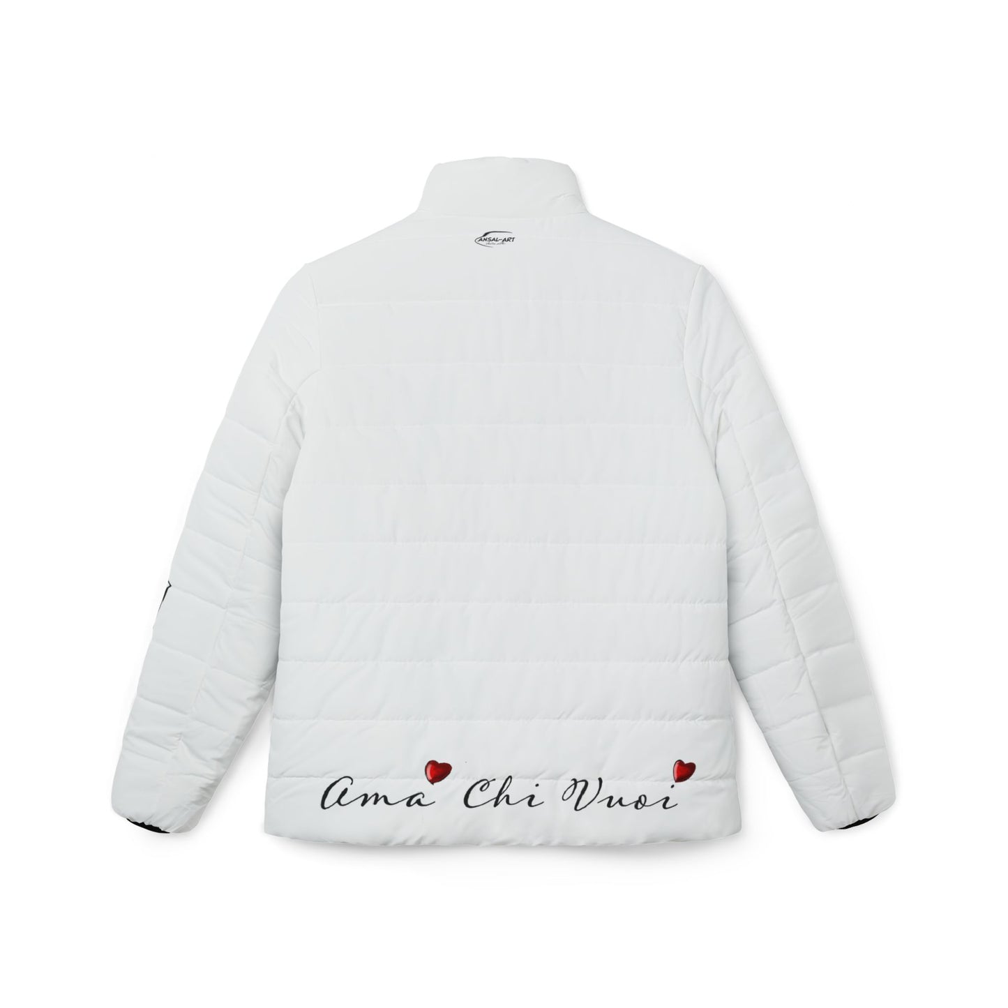 Women’s Puffer Jacket — Whimsical Cat & Balloon Art Print