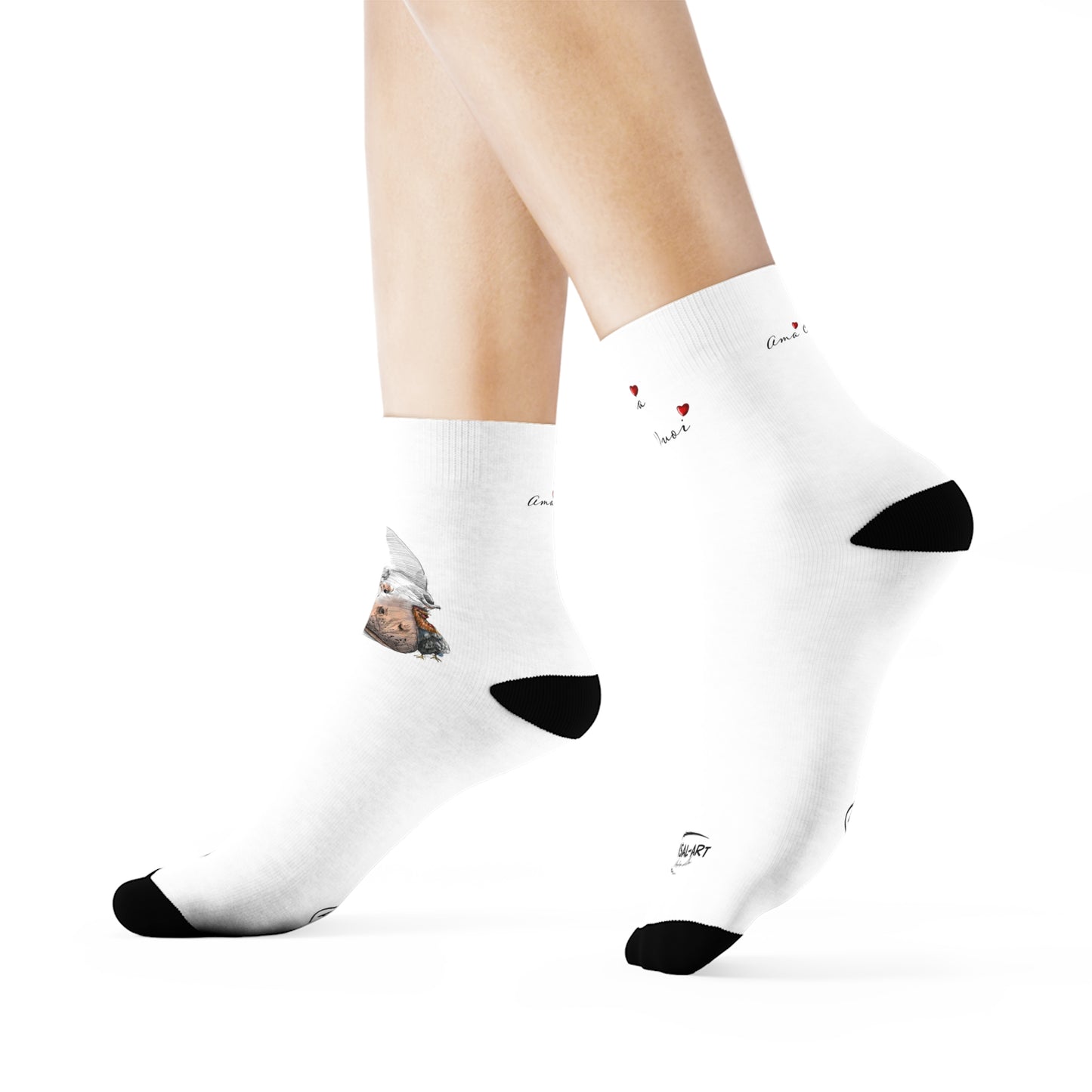 Whale & Hearts Crew Socks — Artistic Watercolor Whale Love Socks