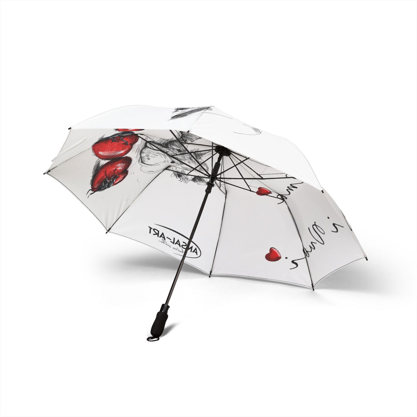 Cammello ombrello pieghevole in alpaca romantico — "Ama Chi Vuoi" Heart Design