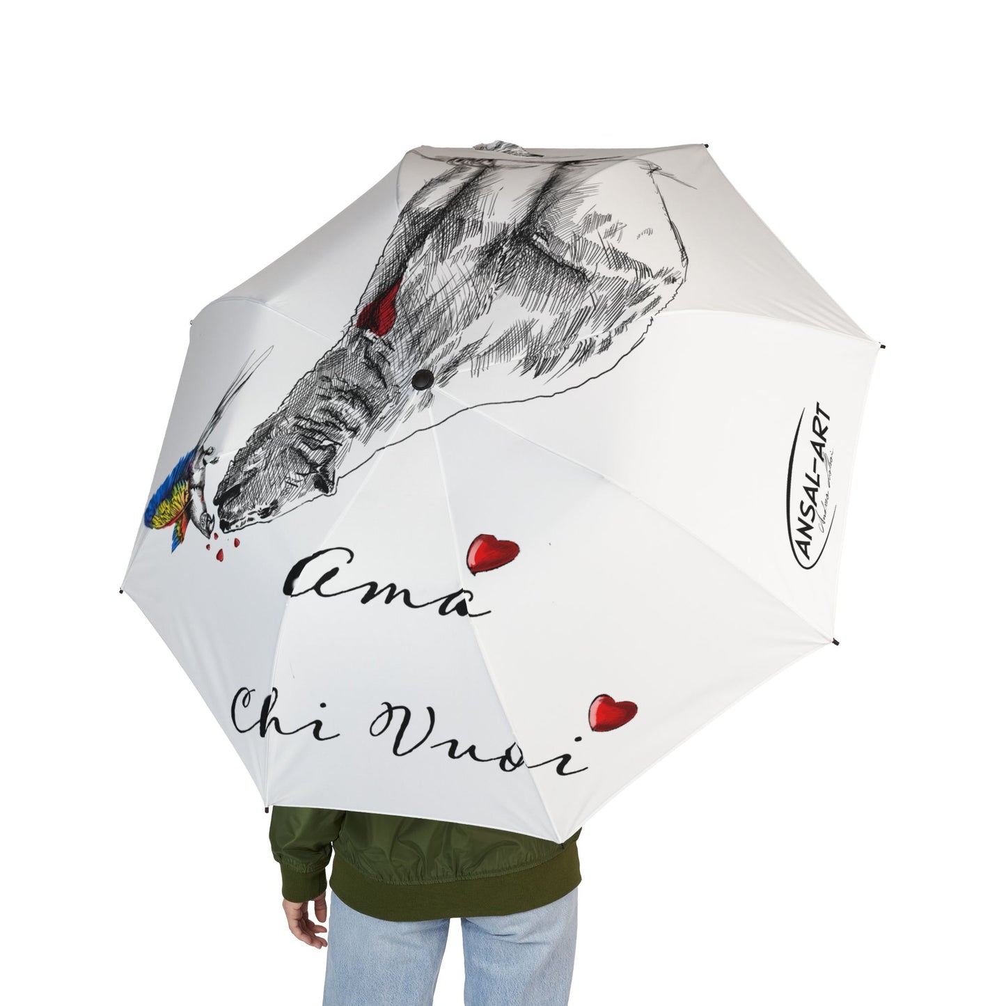 orso Romantic Alpaca Foldable Umbrella — "Ama Chi Vuoi" Heart Design