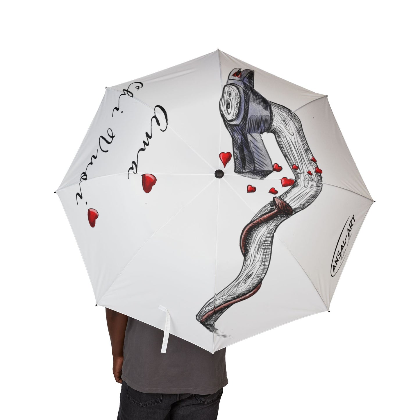 martello Ombrello pieghevole in alpaca romantico — "Amo Chi Vuoi" Heart Design