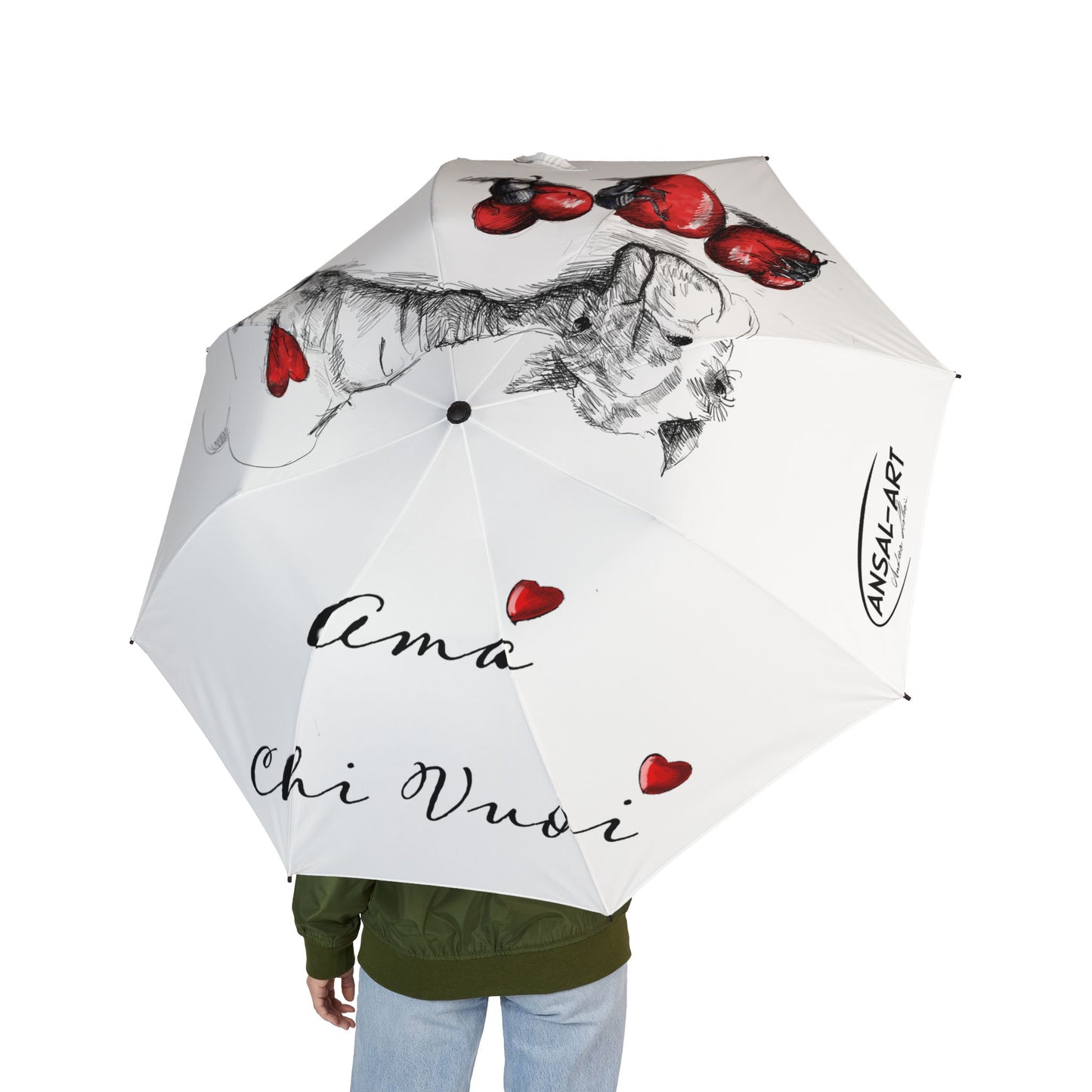 Cammello ombrello pieghevole in alpaca romantico — "Ama Chi Vuoi" Heart Design