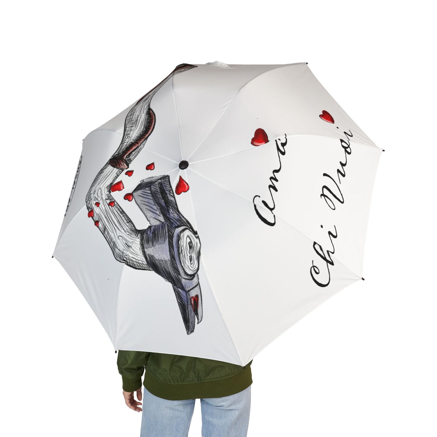 martello Ombrello pieghevole in alpaca romantico — "Amo Chi Vuoi" Heart Design