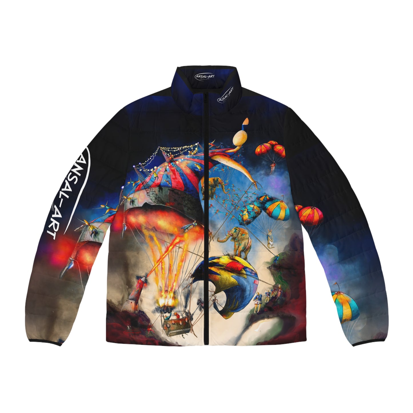 Circus-Colorful Men's Puffer Jacket, AOP Jacket for Adventurers, Artistic Winter Coat, Unique Gift for Art Lovers, Trendy Outerwear for Every [...]