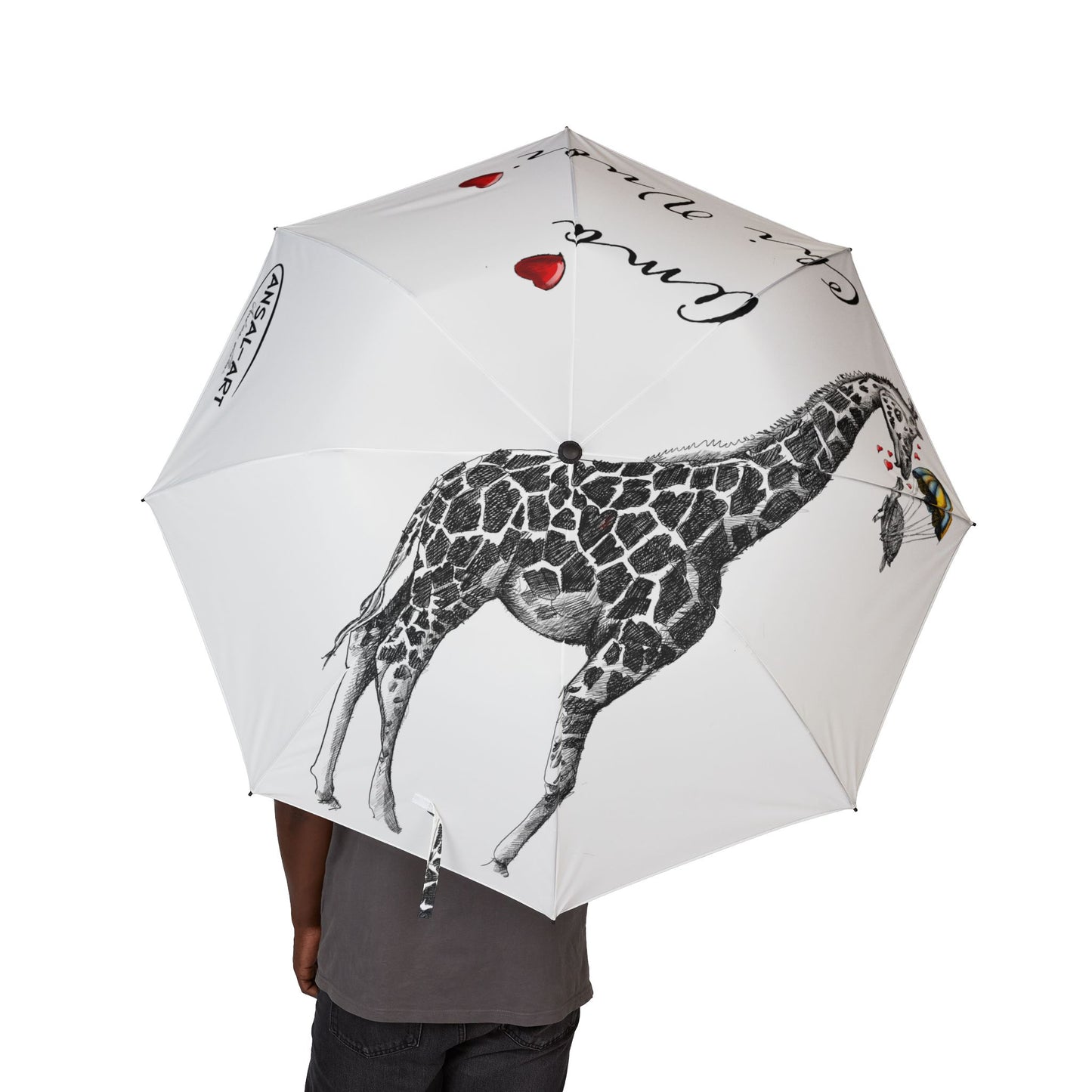 Giraffa ombrello pieghevole in alpaca romantico — "Ama Chi Vuoi" Heart Design
