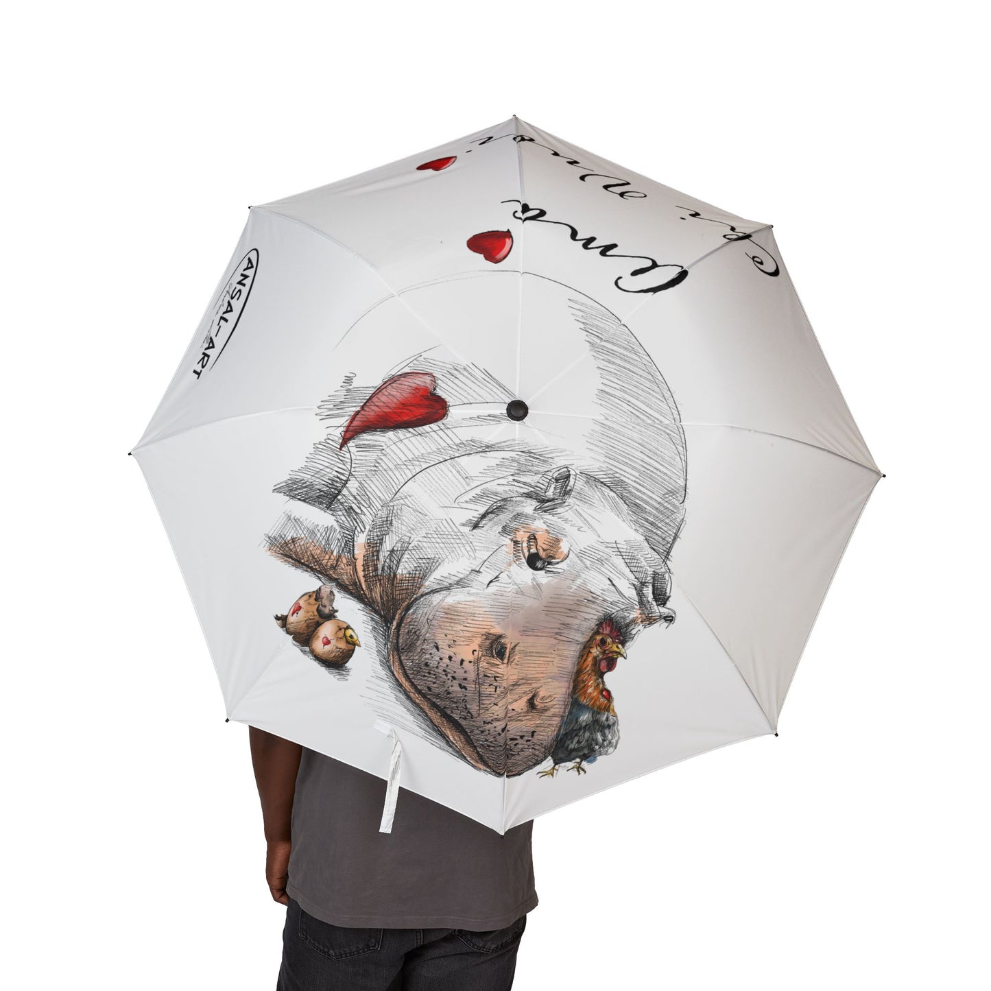 Rino Alpaca Foldable Umbrella — "Ama Chi Vuoi" Heart Design