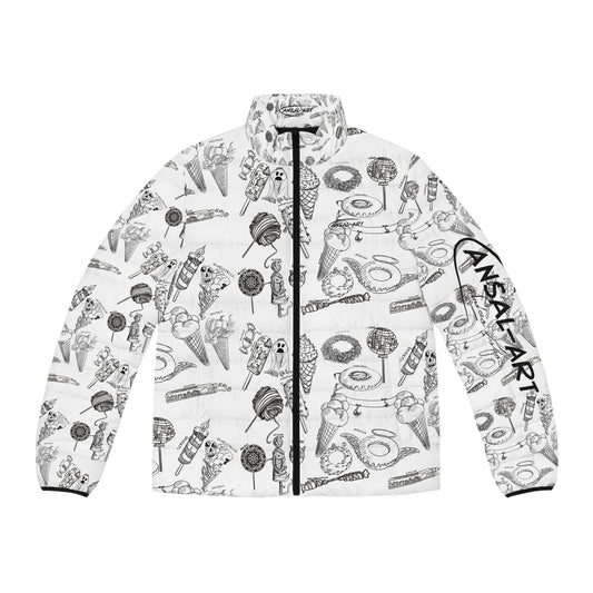 dolci--Colorful Men's Puffer Jacket, AOP Jacket for Adventurers, Artistic Winter Coat, Unique Gift for Art Lovers, Trendy Outerwear for Every [...]